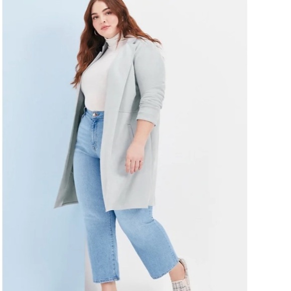 JustFab Faux Suede Baby Blue Open Front Jacket, Size M, New in Bag - Picture 8 of 8